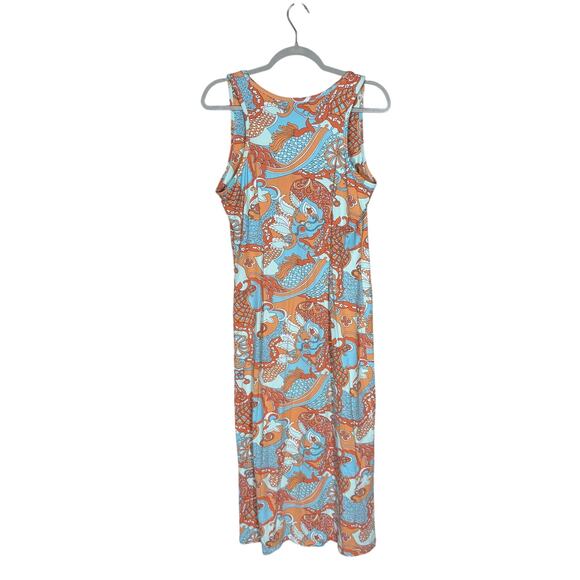 J. McLaughlin Sleeveless Paisley Midi Dress Catalina Cloth Orange Blue Medium - Picture 2 of 3